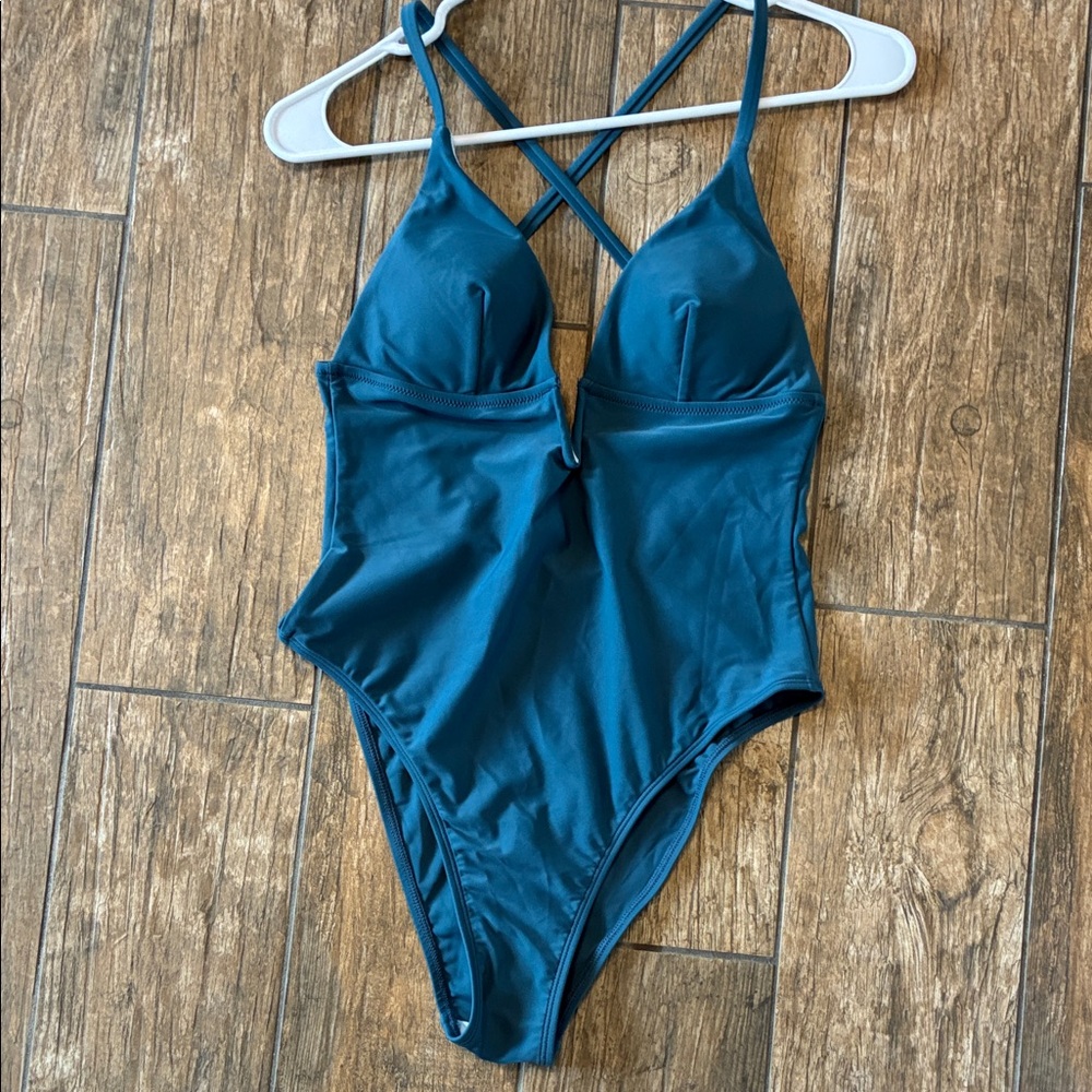 Cupshe Teal One-Piece Swimsuit with Cross Back Straps